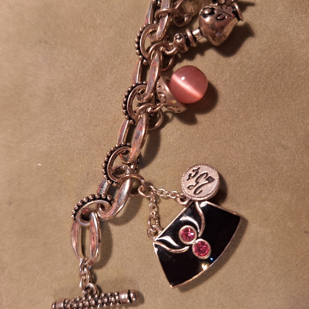 Premier Design Charm Bracelet Perfume Dangle Black Pink Cat Eye Bead